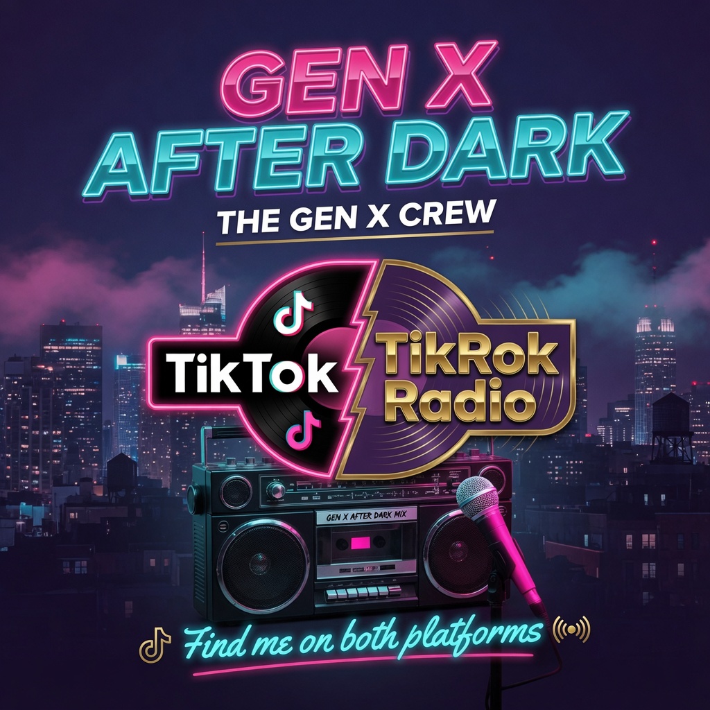 Gen X After Dark and The Gen X Crew — left side TikTok, right side TikRok Radio